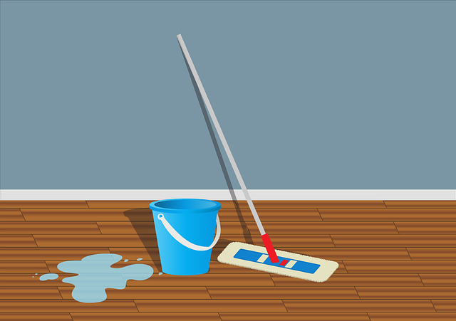 illustration of wet floor with floor and bucket